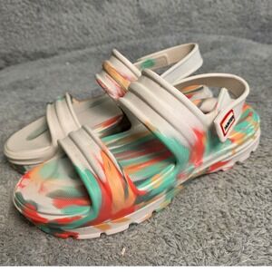 Hunter Women's Bloom Algae Marble Adjustable Strap Sandals, Shaded White‎ 8M NEW